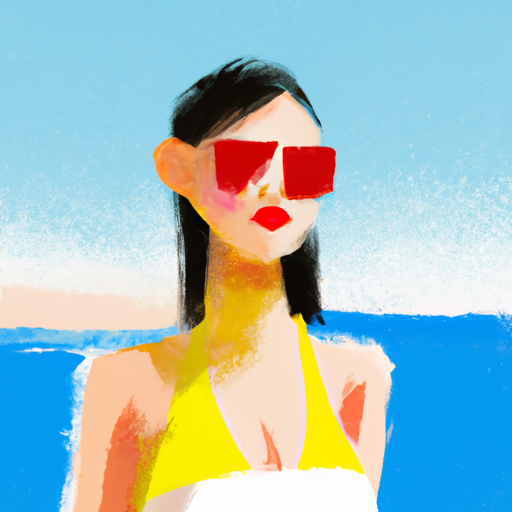 אישה לובשת בגדי ים מסוגננים המגנים מפני השמש בעודה נהנית מהחוף